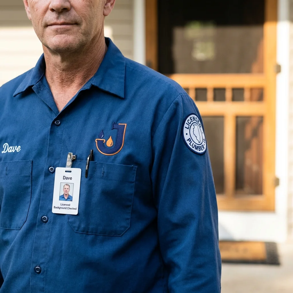 Licensed plumber showing ID badge in Lake Butler, FL