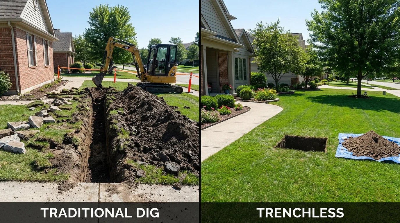 Trenchless sewer repair with minimal yard damage versus traditional excavation in Lake Butler, FL